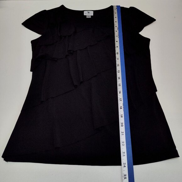 Worthington Stretch Small Ruffle Cap Sleeve Shear Airy Multi-Layer Stylish Top - Picture 6 of 6